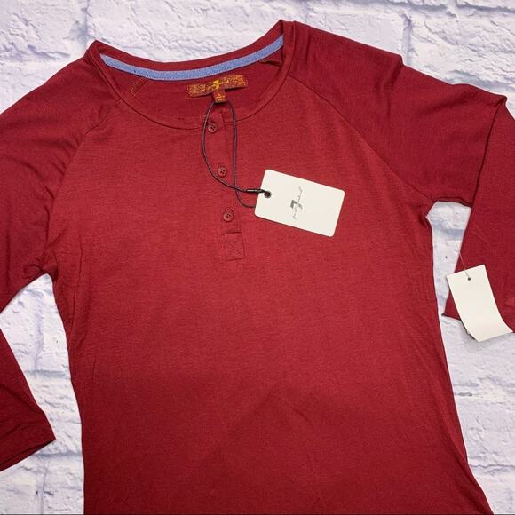 7 For All Mankind Raglan Sleeve Henley T-Shirt - Picture 2 of 7